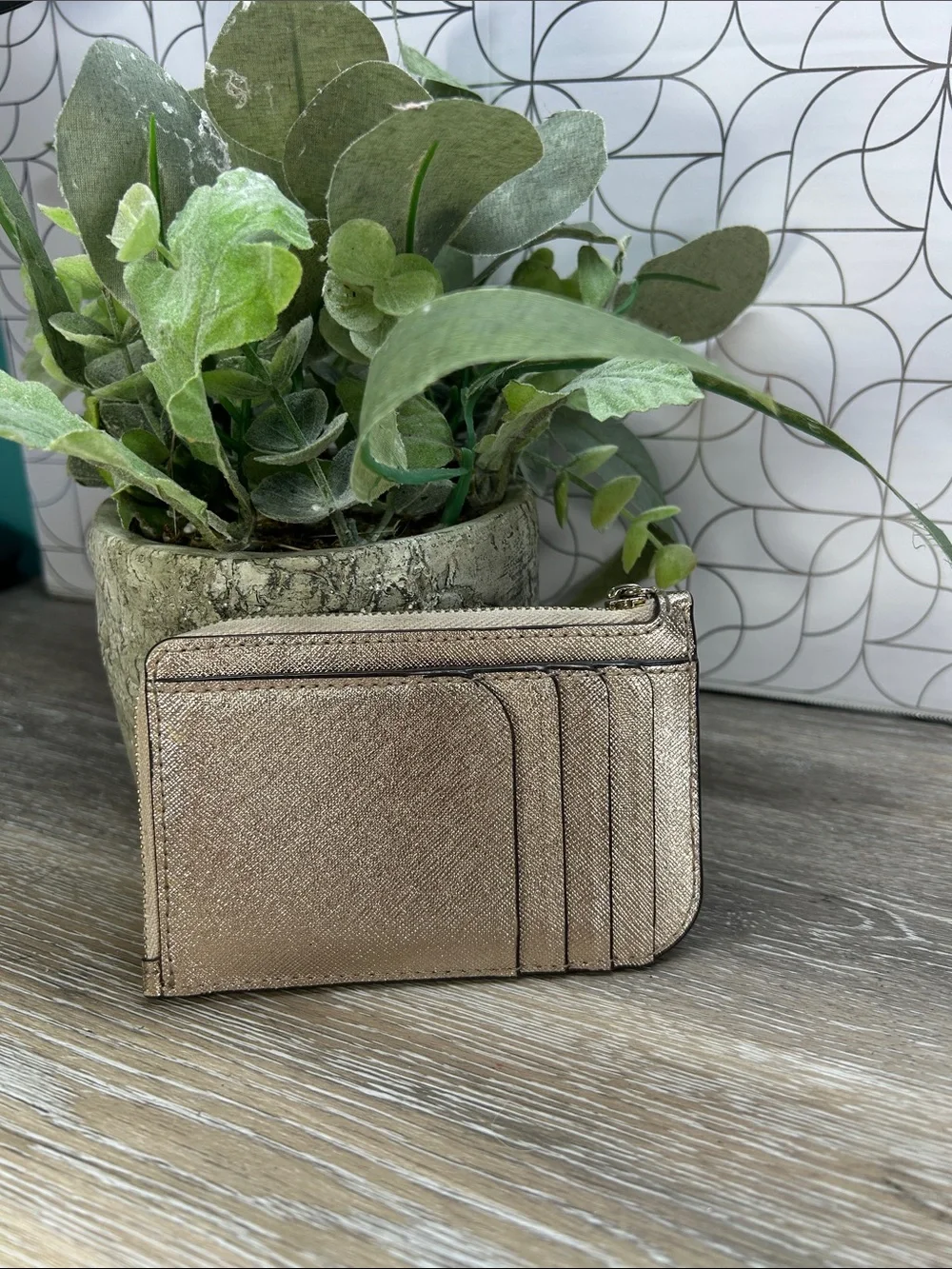kate spade Metallic Rose Gold Card Wallet with Keyring